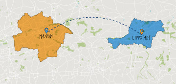 Eine Landkarte, die Hamm und Lippstadt zeigt.